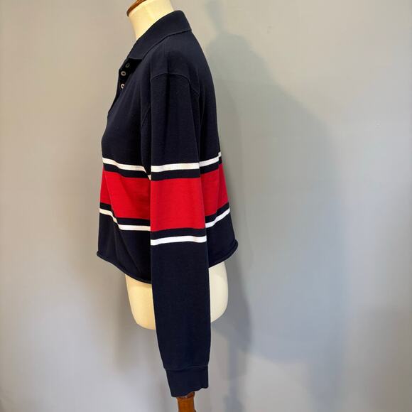 Brandy Melville cropped striped John Galt rugby shirt, blue and red, size small - Picture 3 of 6